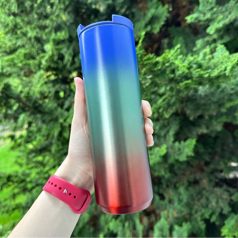 Starbucks 2020 16oz Stainless Steel Travel Mug Blue Green Red Collectible - Picture 3 of 8